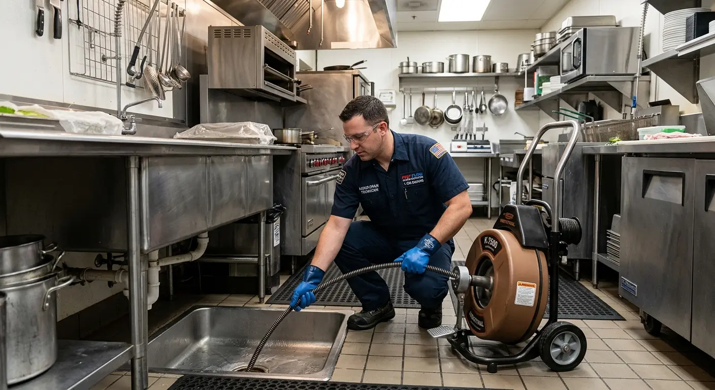 Commercial drain cleaning service in a restaurant kitchen in South Fulton