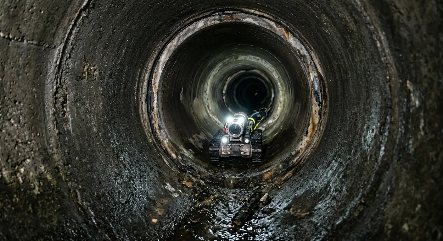 Robotic sewer camera inspecting pipe interior for Drain Snake Service in South Fulton